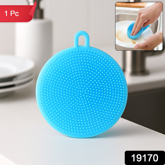 Sky Blue Silicone Dish Scrubber Sponge Mildew Free Non Stick Heat Resistant
