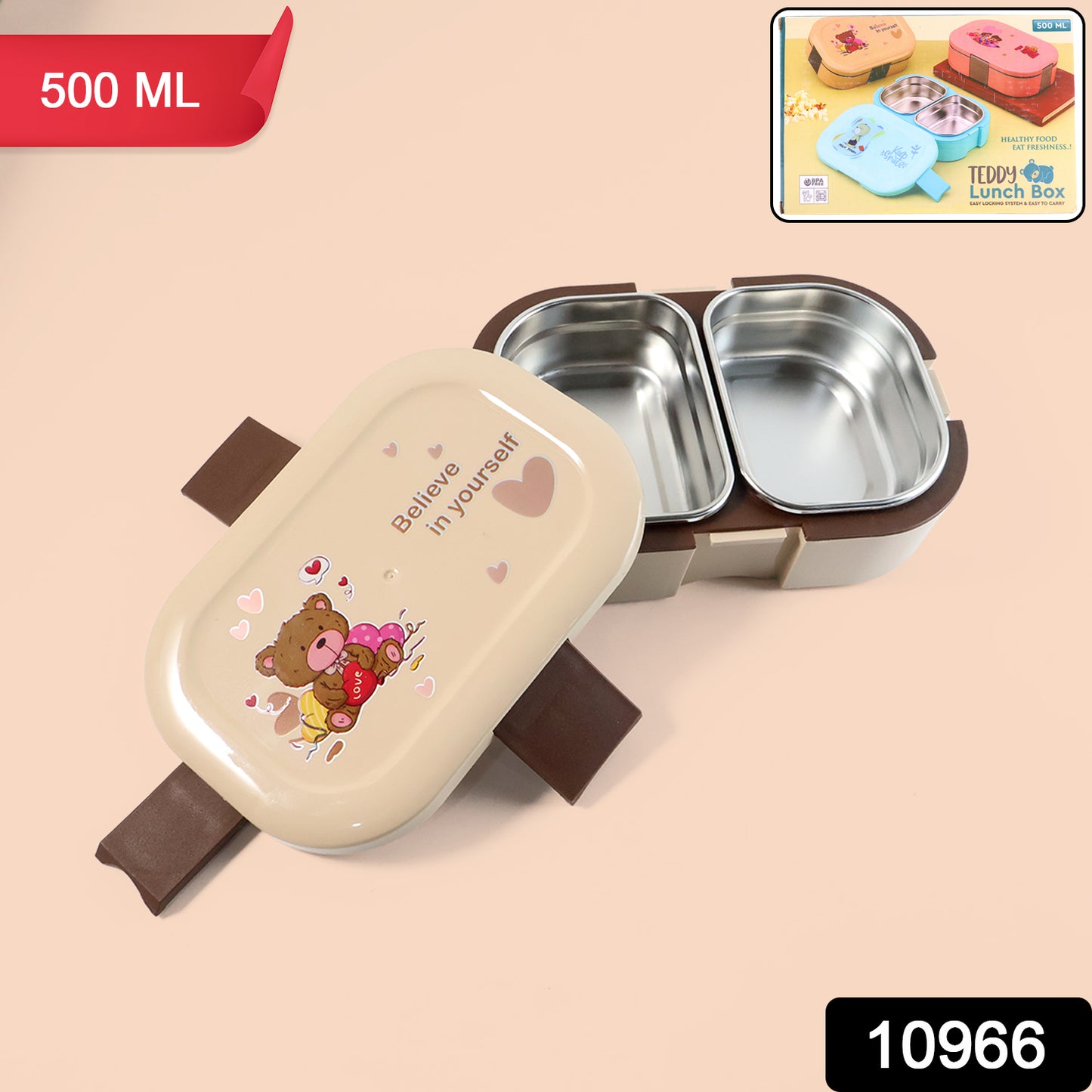 Cute Teddy Printed Kids Lunch Box (500ml  1 Pc)