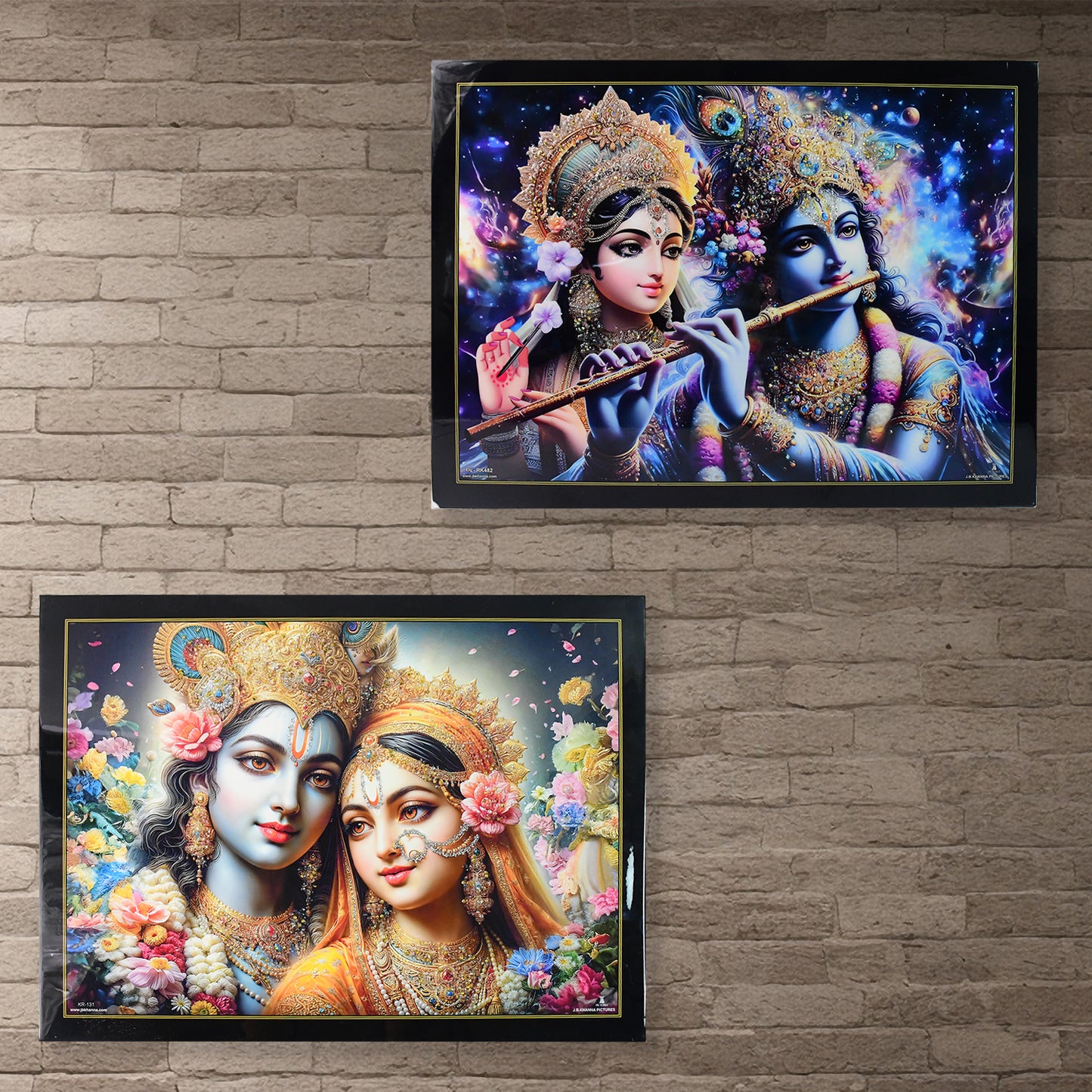 Lord Krishna And Radha Wall Painting With Wooden Frame 60x45 Cm Approx (1 Pc  Mix Design)
